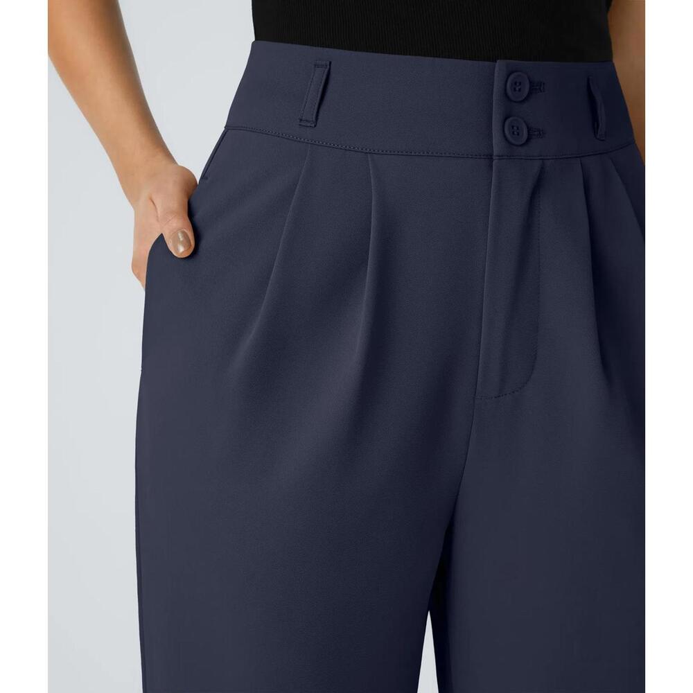 NWT Halara Flex™ High Waisted Shirred Straight Leg Navy Work Pants Size Medium - Picture 3 of 4